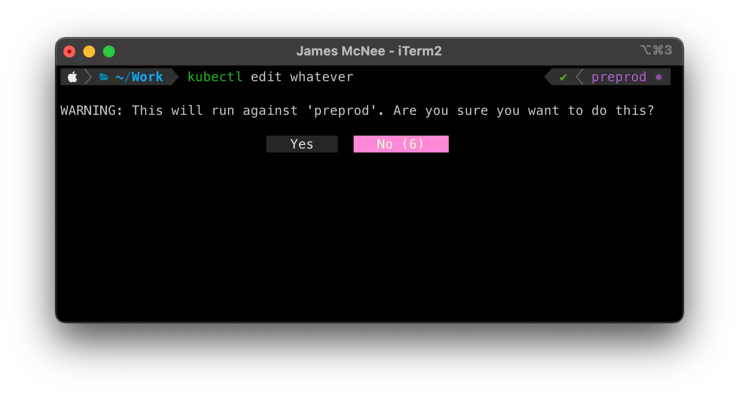 Screenshot of a terminal window showing a prompt containing a kube context indicator