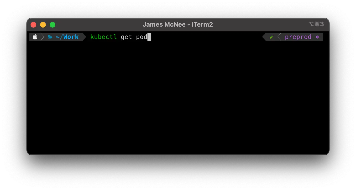 Screenshot of a terminal window showing a prompt containing a kube context indicator